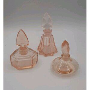 Vintage Pink Glass Perfume Bottles Lot of 3 Vanity or Dresser Set Stoppers